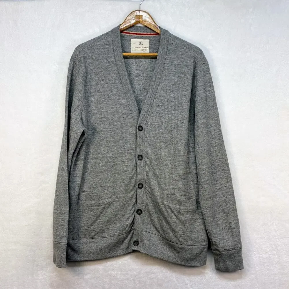Banana Republic Cardigan Heritage Collection Fleece V Neck Pockets Gray Size XL